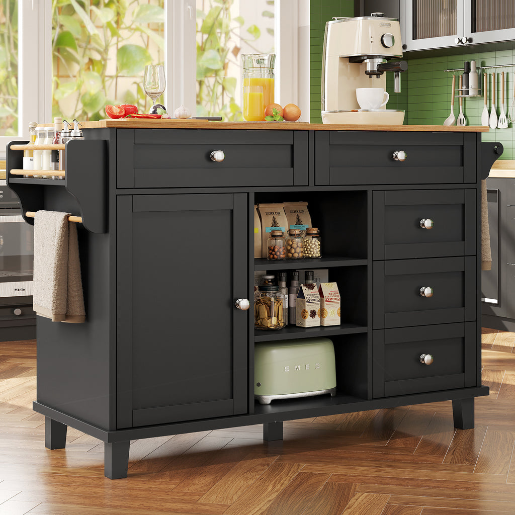 Dining trolley (134 x 46 x 92 cm), modern and simple black dining trolley, drawer-storage cabinet combination, mobile and fixed dual-use design, suitable for home kitchens, black