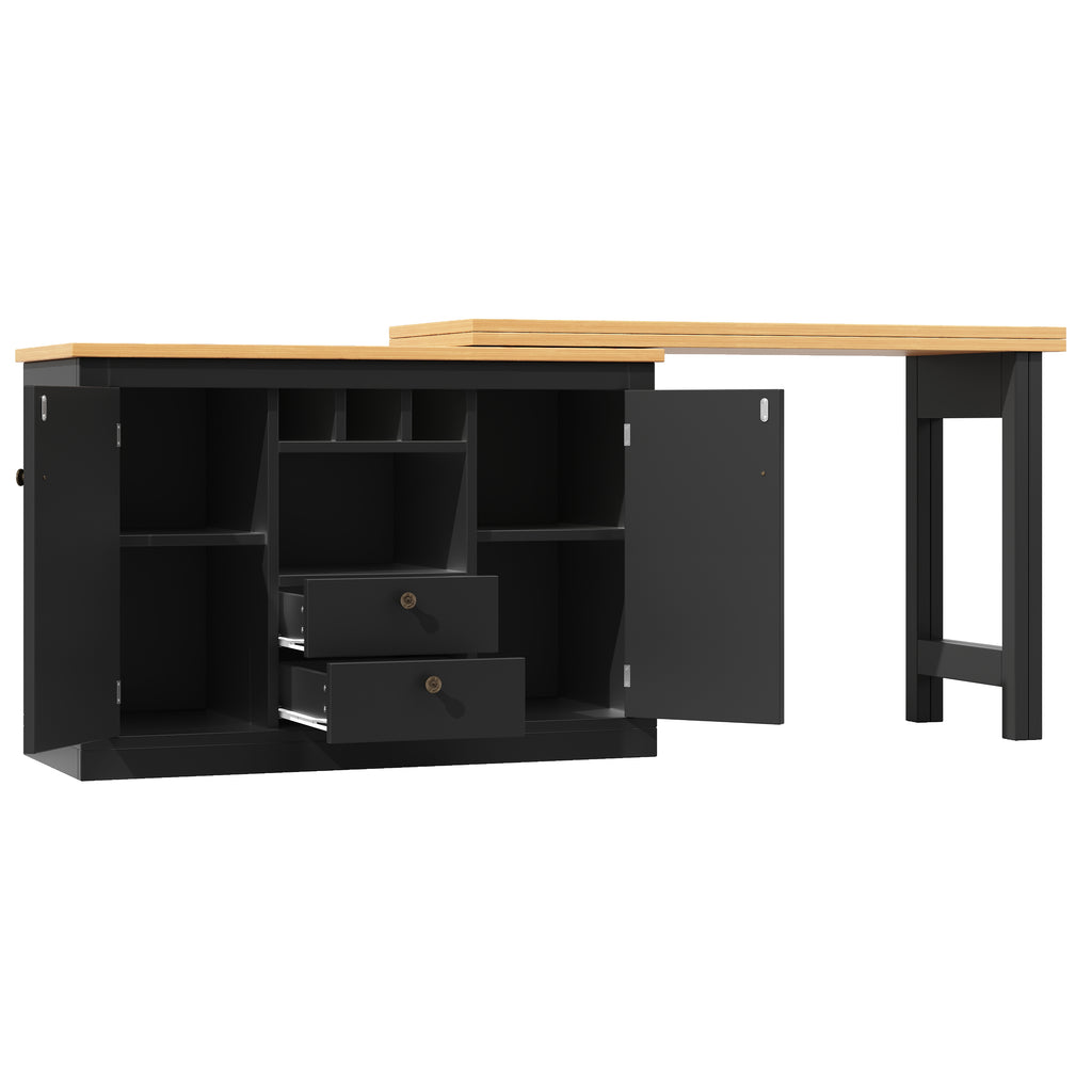 360° rotation, bar table (main body 120-180 x 40 x 76 cm), coffee bar furniture, rotatable dining bar with storage, kitchen island, double doors with wine rack, adjustable shelves, open storage space