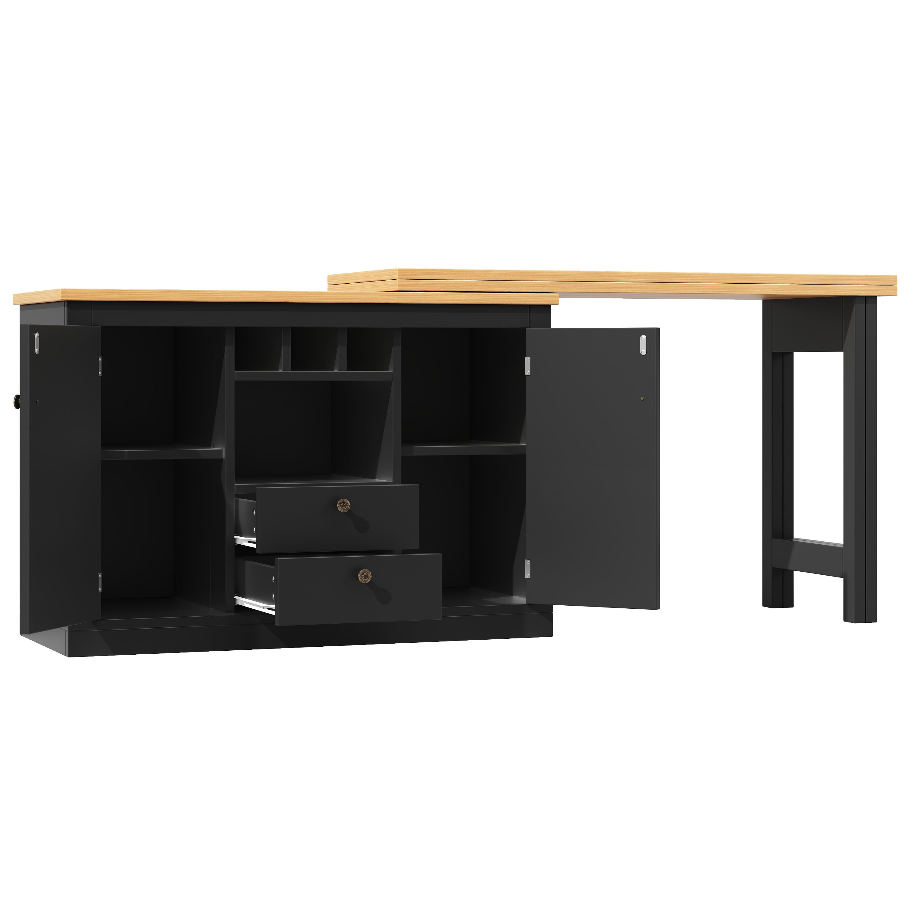 360° rotation, bar table (main body 120-180 x 40 x 76 cm), coffee bar furniture, rotatable dining bar with storage, kitchen island, double doors with wine rack, adjustable shelves, open storage space