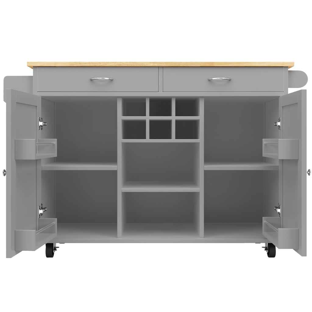 Modern Kitchen Island (102×45×92cm), Kitchen Cabinet, Sideboard, Serving Cart with Wood Grain, Sideboard, Multifunctional Dining Table with Storage, Gray