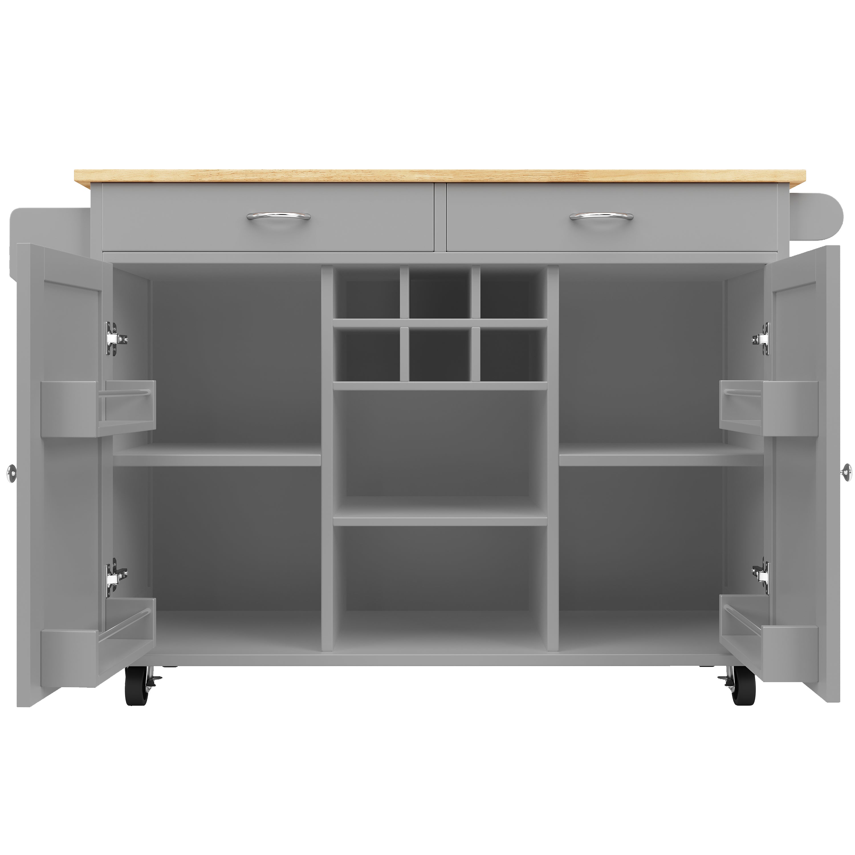 Modern Kitchen Island (102×45×92cm), Kitchen Cabinet, Sideboard, Serving Cart with Wood Grain, Sideboard, Multifunctional Dining Table with Storage, Gray