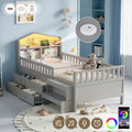 3ft Single Wooden Bed Frame, LED Lighting, Headboard Storage & Drawers, USB Charging Port, Safety Rails & Step Stool, Easy Assembly, Grey (No Mattress)