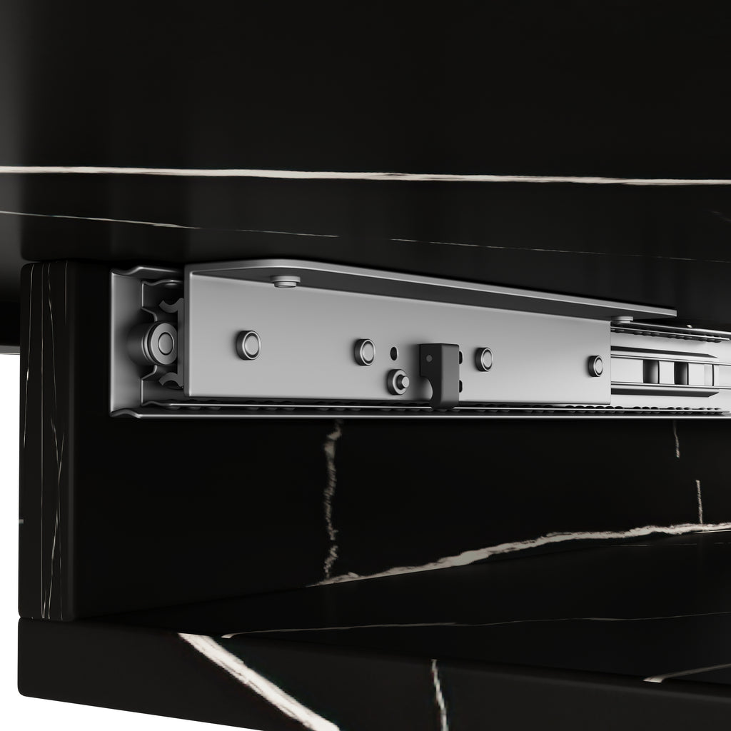 Dining table Telescopic table (120-160*75cm), extendable table, extendable to 120-160cm with the aid of internal insert panels, for kitchen and living room, dining table with black marble pattern