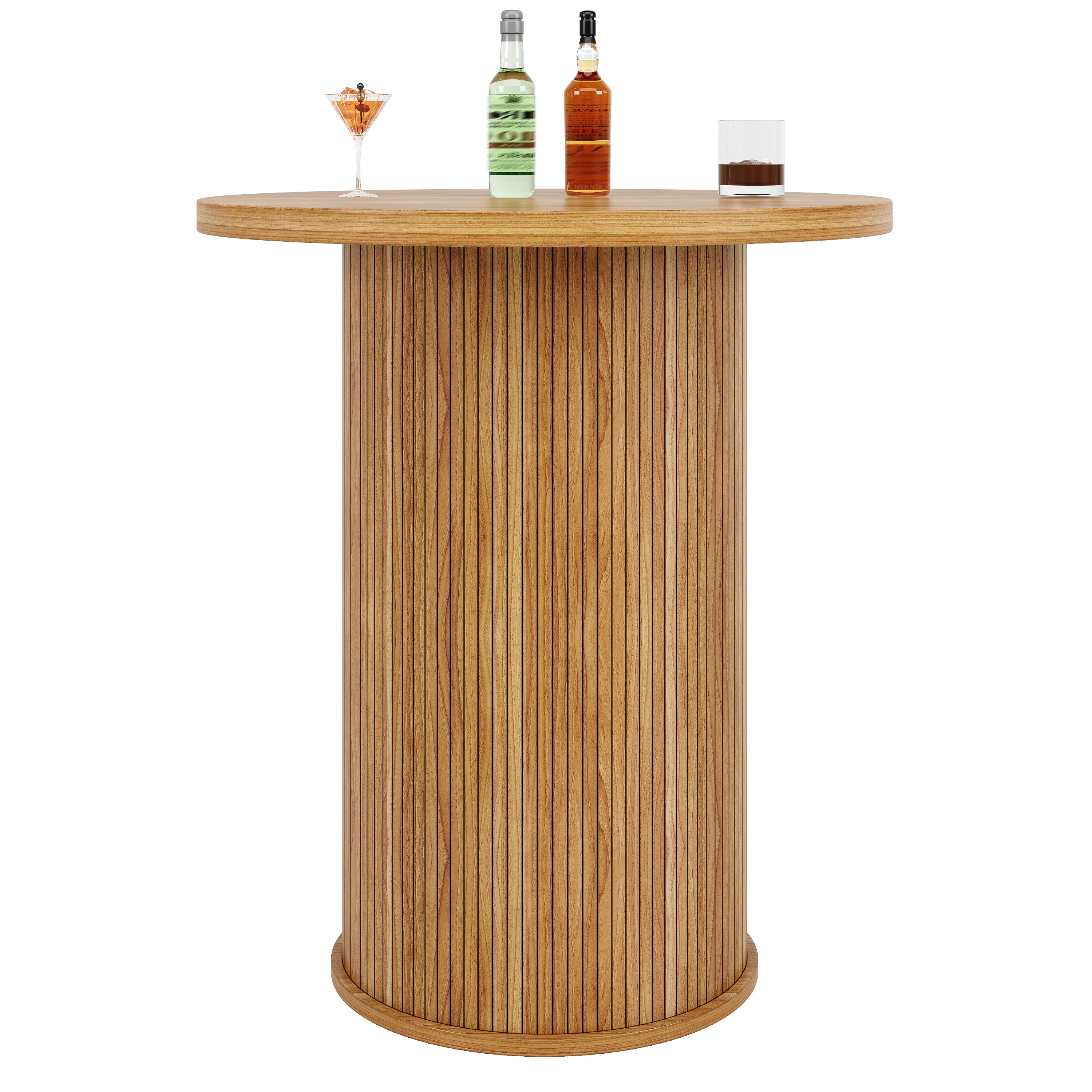 Round bar table with storage, 91.6cm high standing table with cabinet, MDF wood look, load capacity up to 75kg, for bar & living room