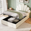 3ft Single Upholstered Hydraulic Bed with Adjustable Chic Petal Headboard, Soft Velvet Bed Frame with Hydraulic Storage, Petal Bed with Solid Wood Slat, No Box Spring Needed, Beige (No Mattress)