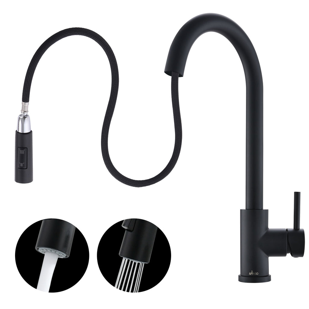 Matte Black Pull-Out Kitchen Mixer Tap
