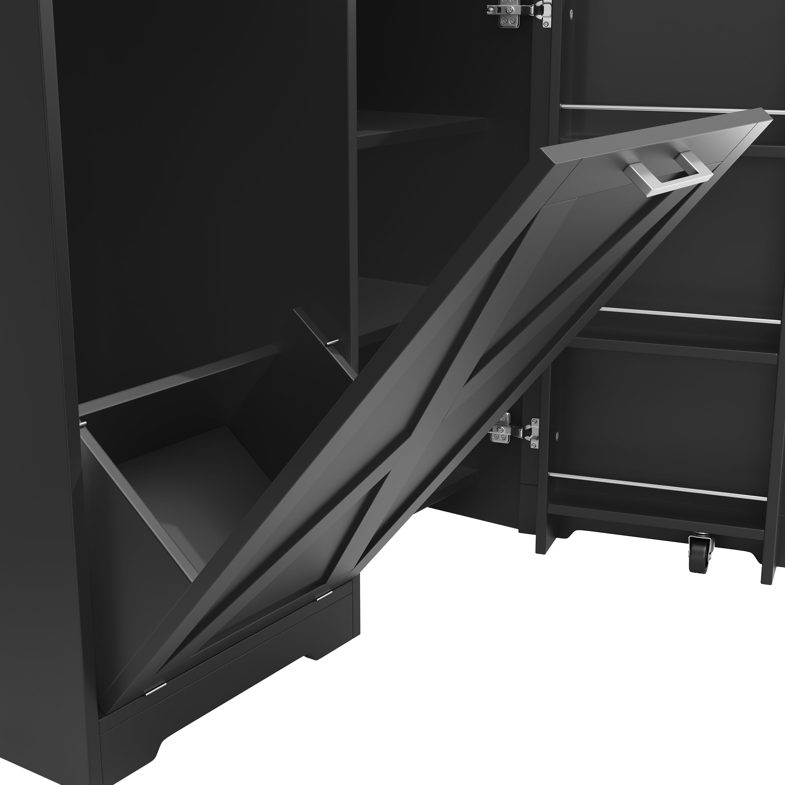 360° Rotating Kitchen Island, Modern Minimalist, Multifunctional Storage Cabinet, Ideal for Bedroom Living Room Dining Room, Swivel Sideboard with Side Shelves, Black Finish, Folding Door Design