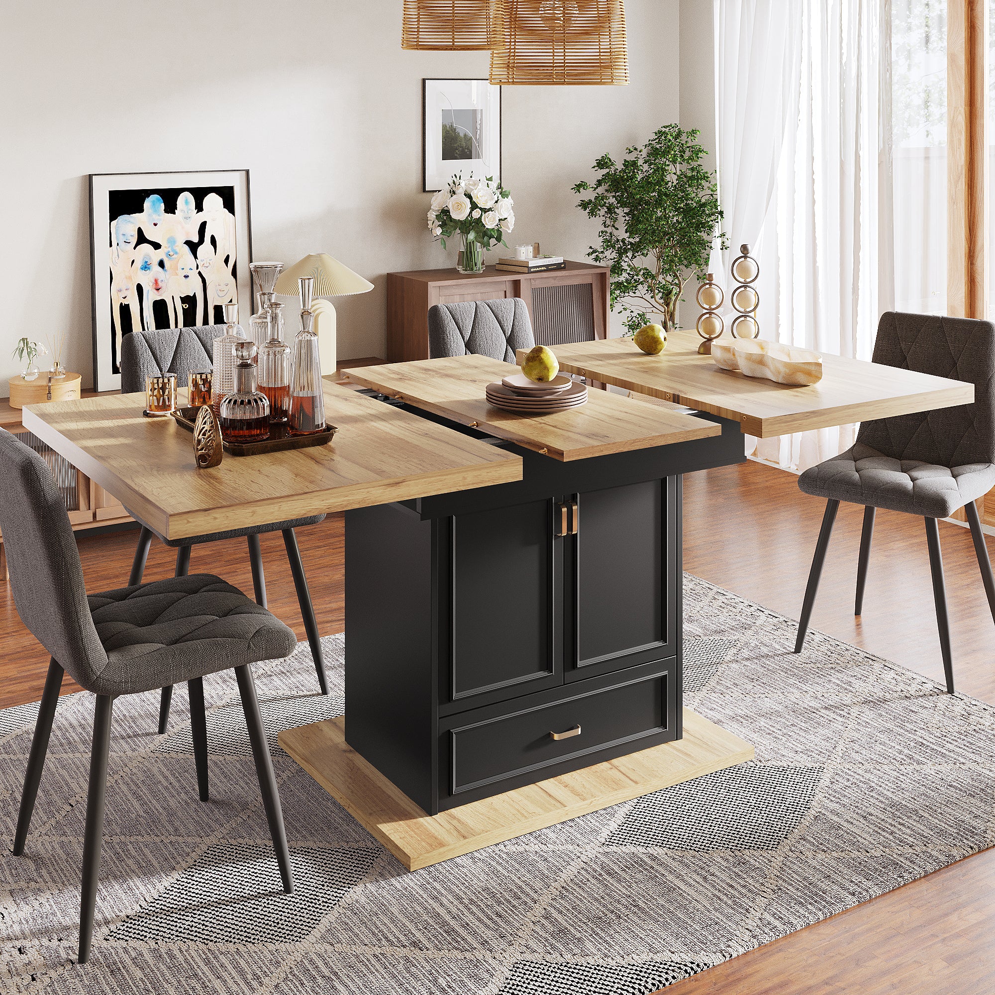 Extendable dining table - 110-140 cm wooden table for kitchen & dining room - 6-person dining table - Dimensions: 110 x 80 x 75 cm - For terrace and living room