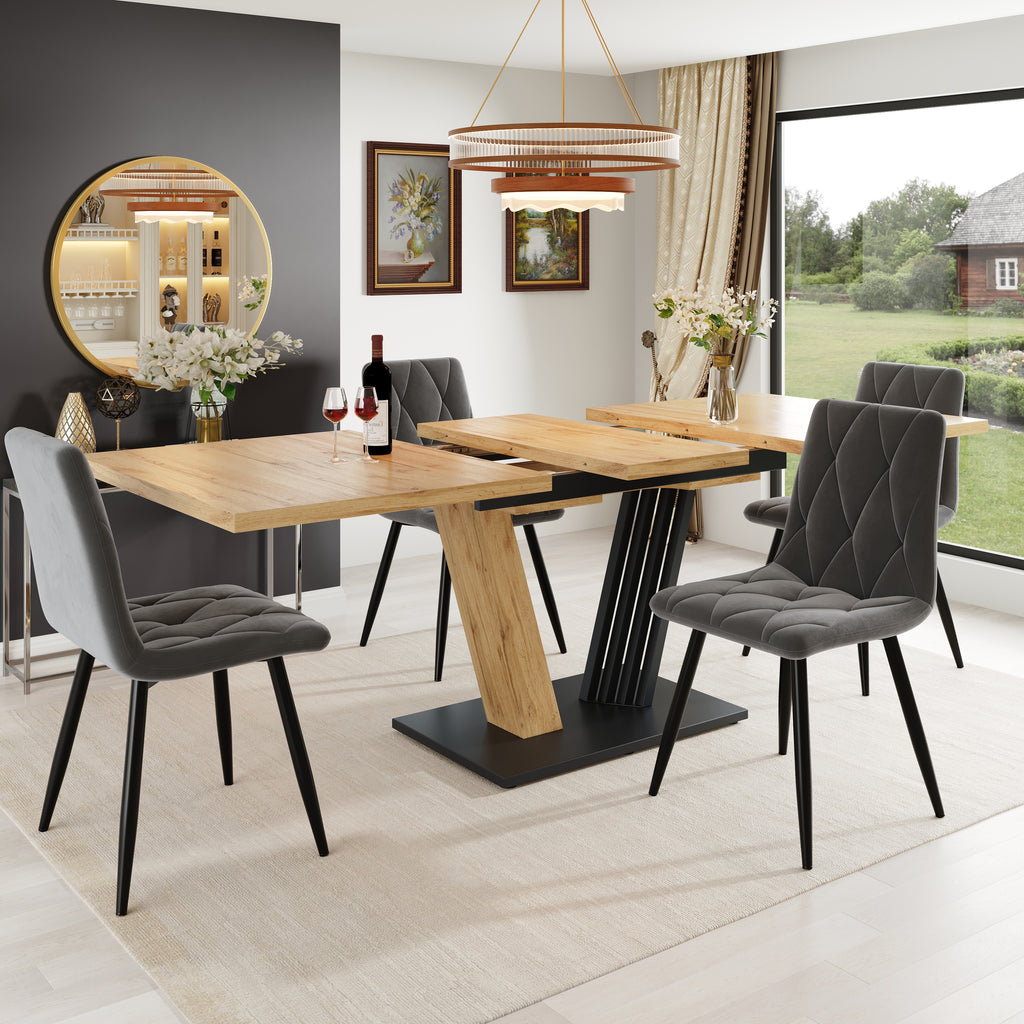 Extendable table 120-160 x 80 x 76 cm, Kitchen table, extendable to 160 cm, suitable for kitchen and living room, tabletop with wood grain finish
