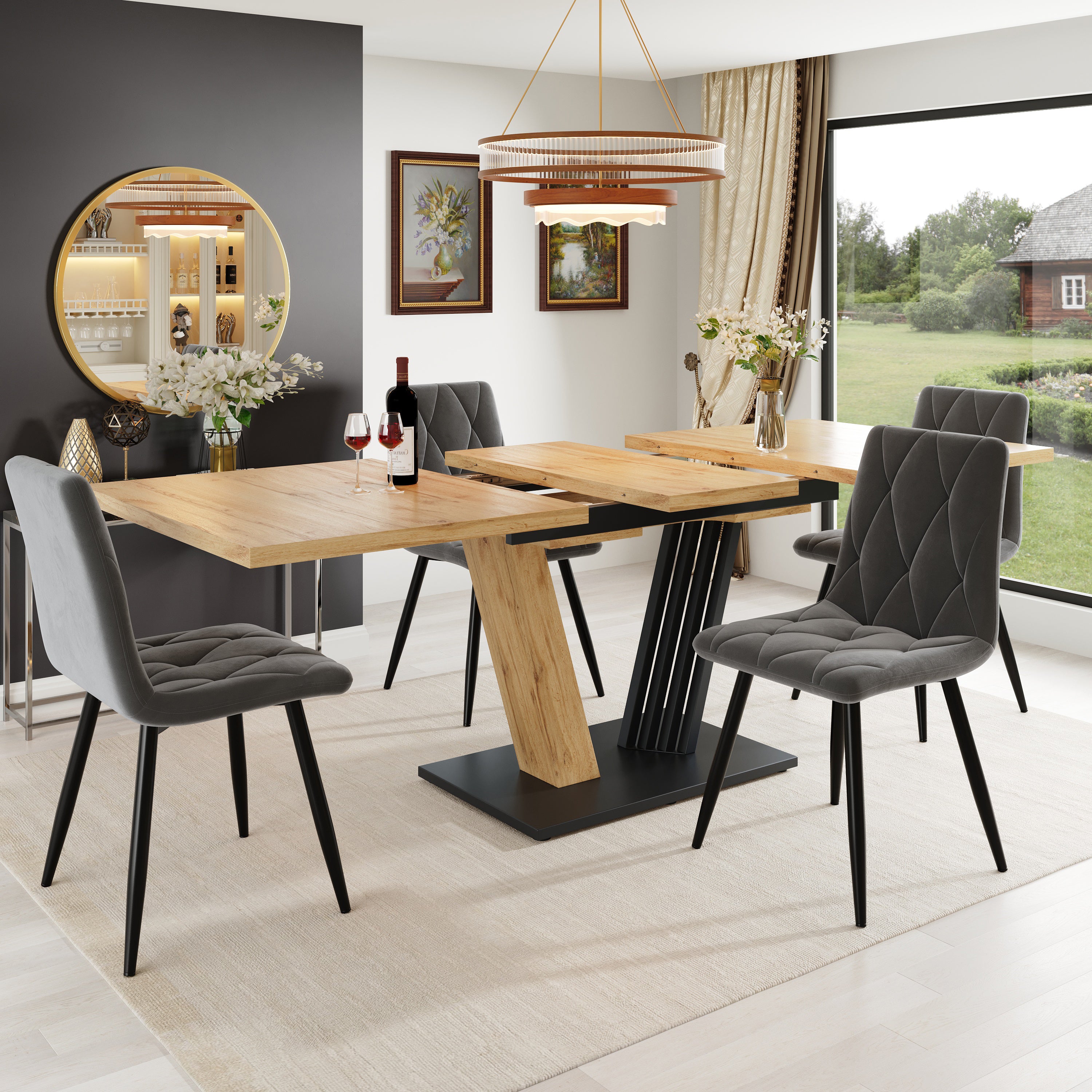 Extendable table 120-160 x 80 x 76 cm, Kitchen table, extendable to 160 cm, suitable for kitchen and living room, tabletop with wood grain finish