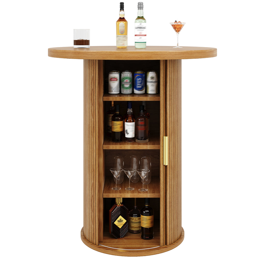Round bar table with storage, 91.6cm high standing table with cabinet, MDF wood look, load capacity up to 75kg, for bar & living room