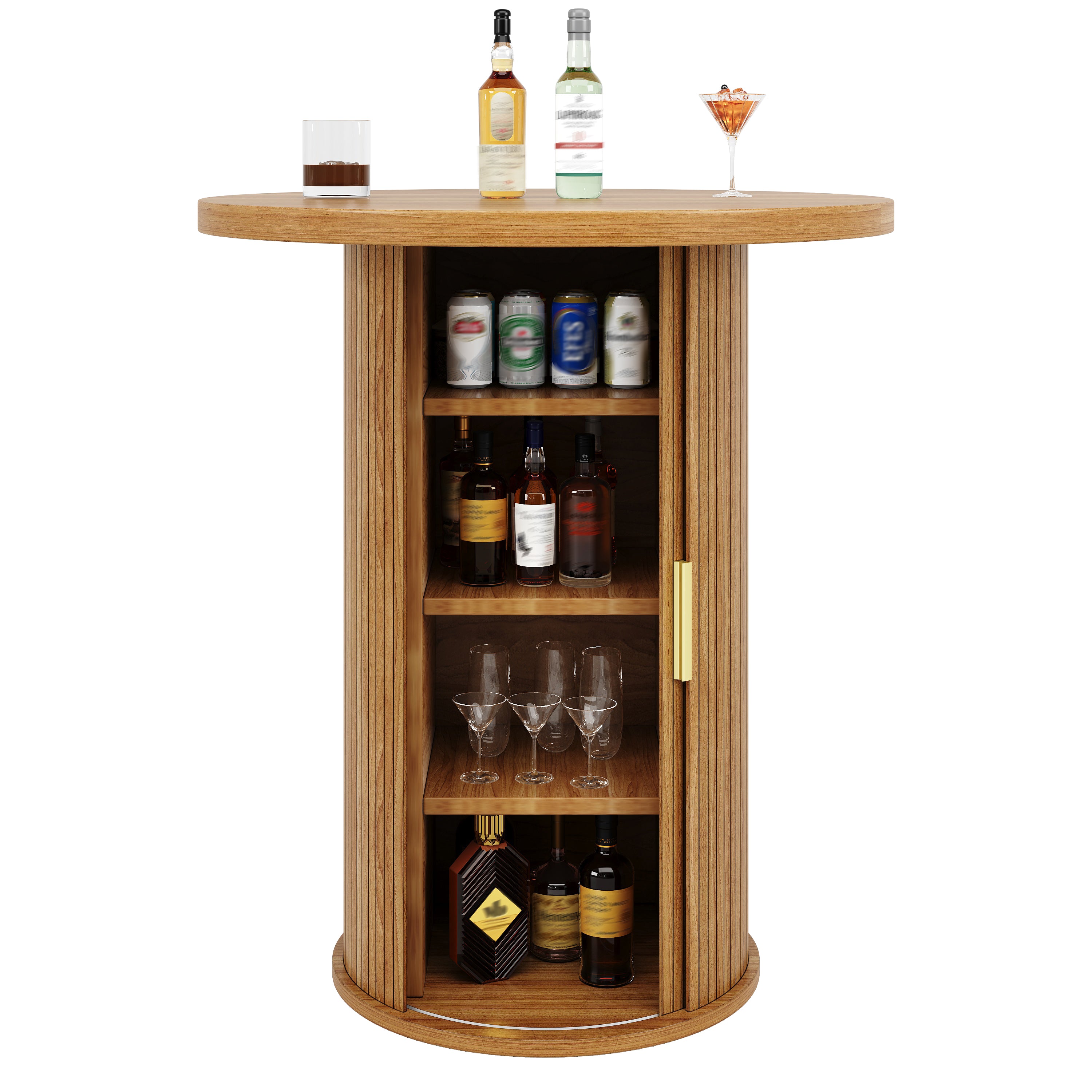Round bar table with storage, 91.6cm high standing table with cabinet, MDF wood look, load capacity up to 75kg, for bar & living room