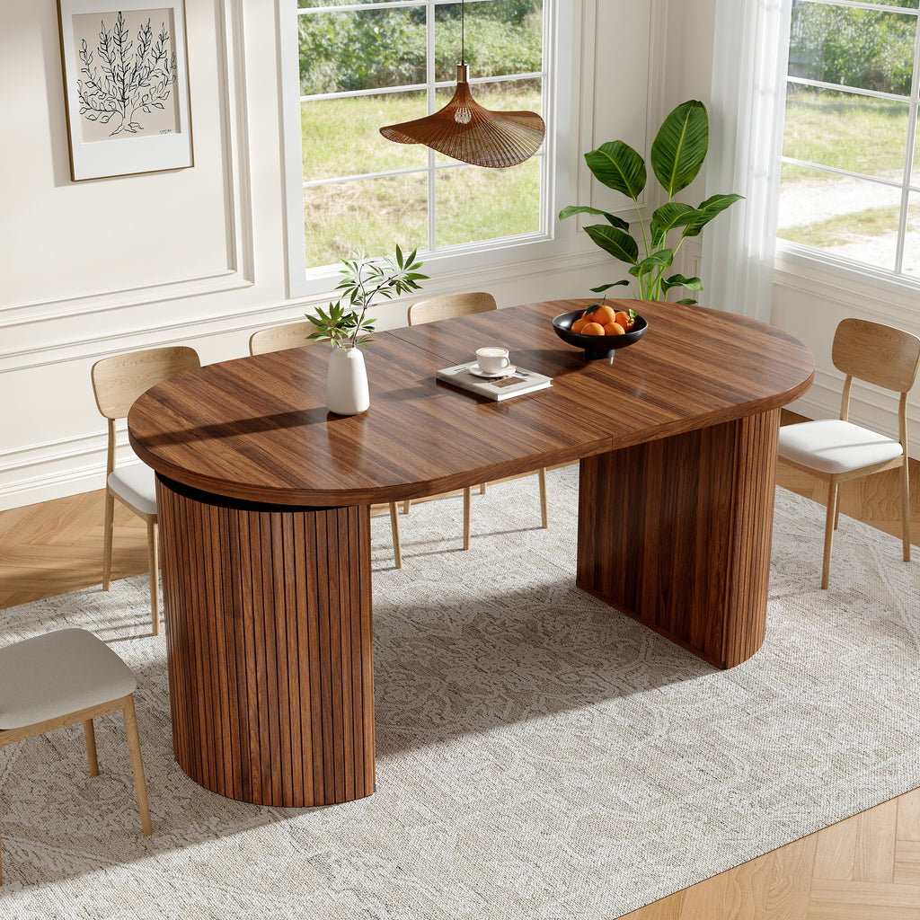 Extendable dining table with hidden storage compartment, thickened tabletop for high stability, flexibly adaptable for small spaces, kitchen, study and living room, dark brown
