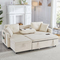 L-Shaped Pull Out Sleep Sofabed, Modern Reversible Sleeper Sectional Sofa, 3 in 1 Convertible Sofa Bed with Storage Chaise, Drop-Down Table, Cup Holders and Charging Ports (USB & Type-C), Beige