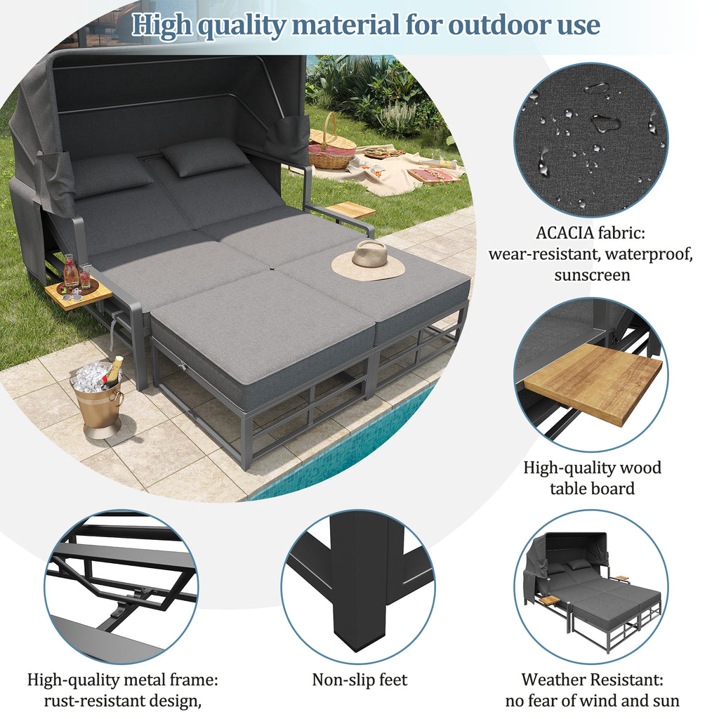 Garden lounge set for 2-4 people, sun lounger set, garden lounger for 2 people with foldable sunshade, outdoor sofa set, dining set for terrace, balcony, garden, indoor/outdoor use