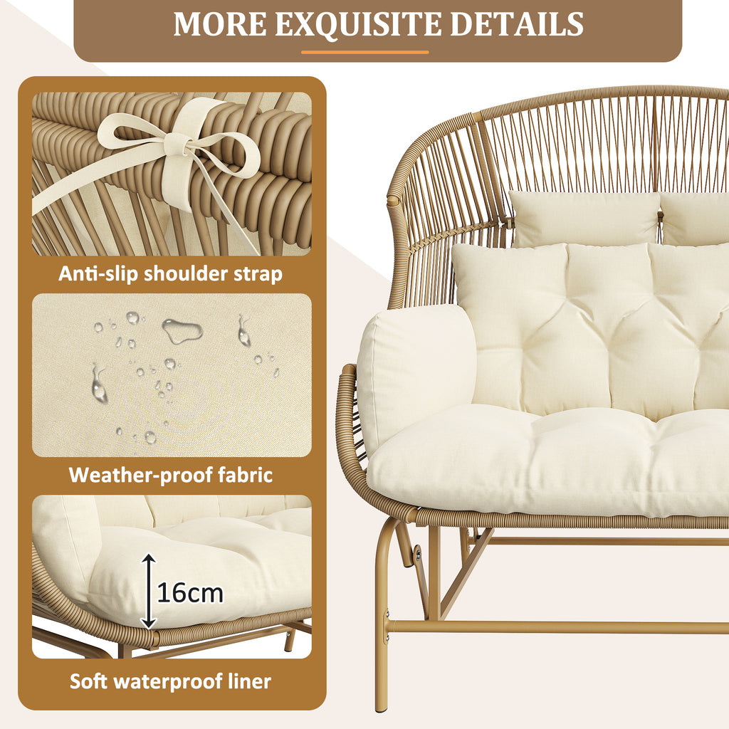 Garden Rocking Chair for Two, Patio Hanging Chair, Outdoor Swing Egg Chair, Rocking Chair, Garden Swing, Porch Swing for the Garden, Balcony, or Terrace, Beige