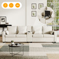 4-Seater Modern Sofa with Storage Console, Minimalist Style Couch with Side Pockets, Cup Holders and Charging Ports (USB & Type-C), for Living Room, Apartment, Office,Beige, Linen Fabric