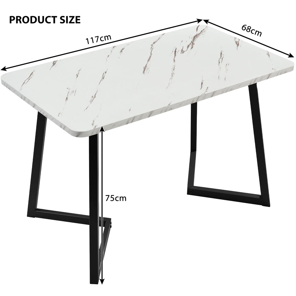 117x68cm Dining Table,(1-St), Metal Frame Rectangular Dining Table Modern Marble Pattern Kitchen Table with Metal Legs for Dining Room Living Room, Black/White