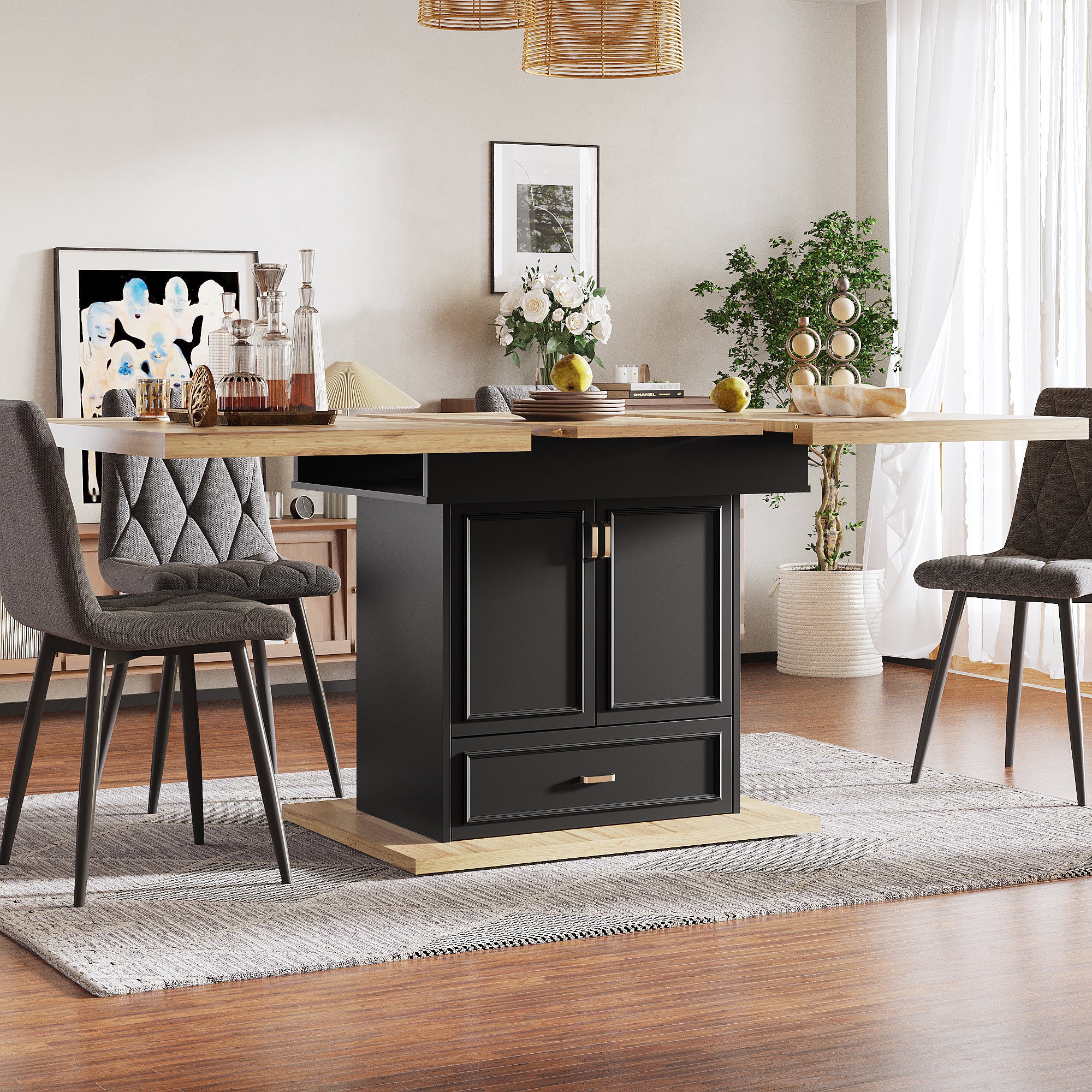 Extendable dining table - 110-140 cm wooden table for kitchen & dining room - 6-person dining table - Dimensions: 110 x 80 x 75 cm - For terrace and living room