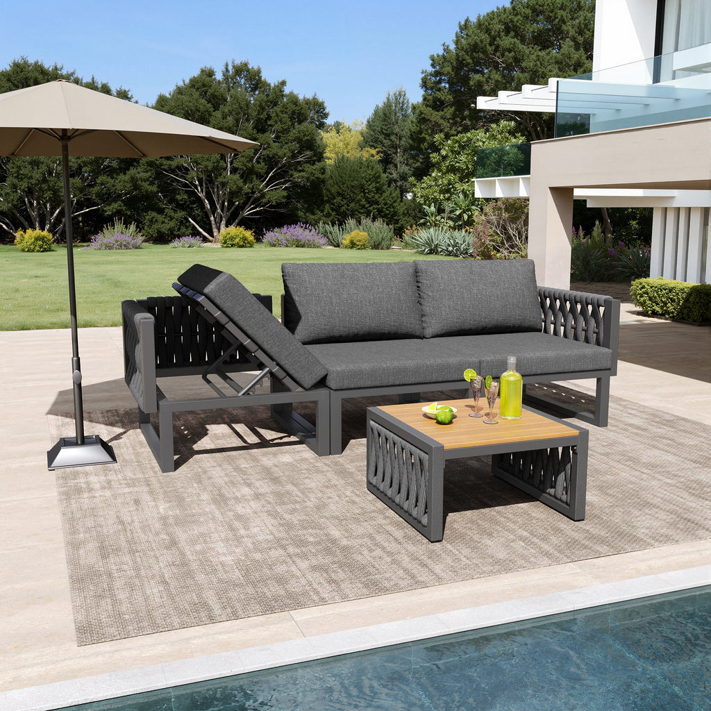 Garden Furniture Set with High-Quality Seat & Back Cushions, Garden Lounge Armchairs for 6 People, Outdoor Daybed, Adjustable Backrest Angle, Gray