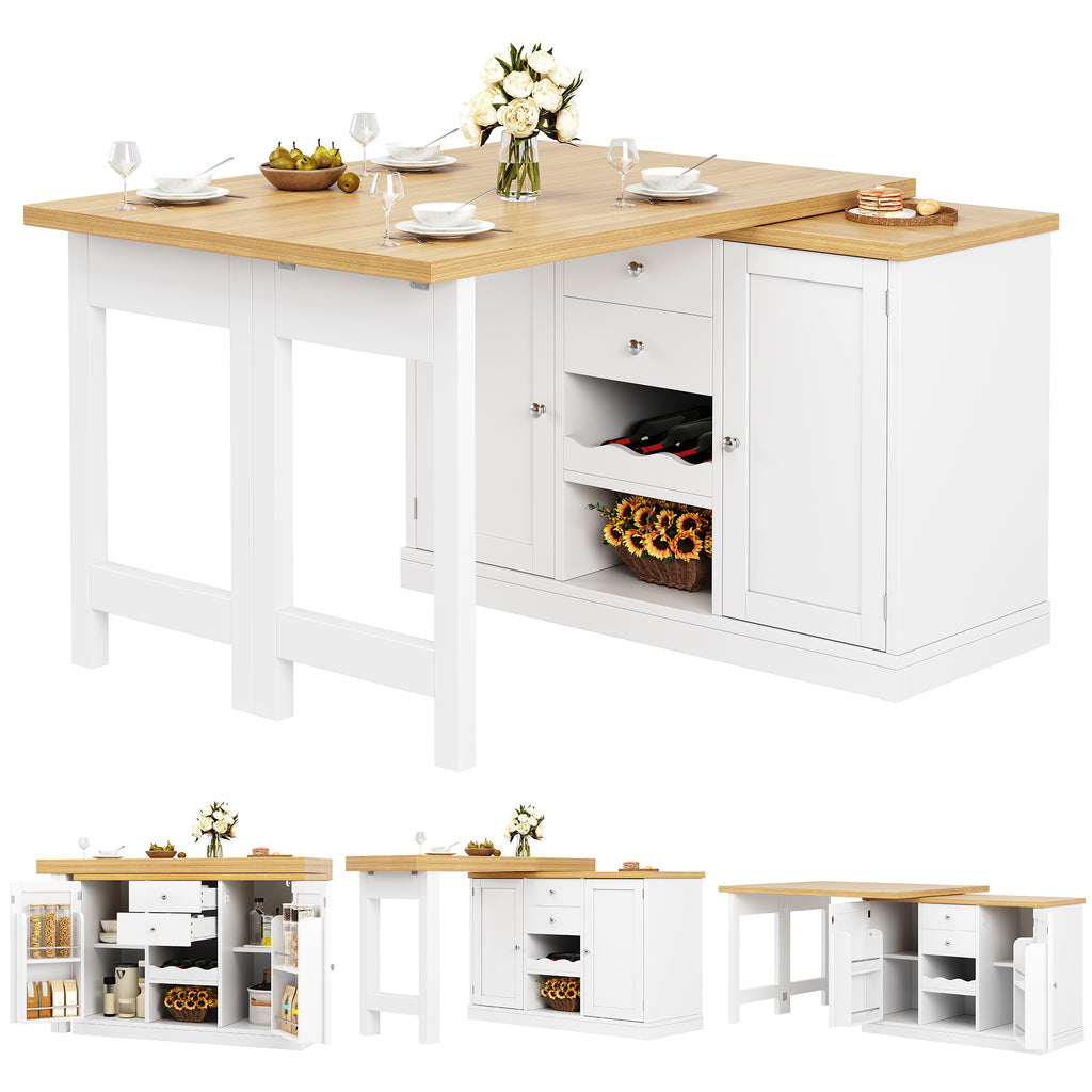 Extendable Sideboard & Dining Table Combo, 2 Drawers & Snack rack, Space-Saving Sideboard for Small Flats, White/Black
