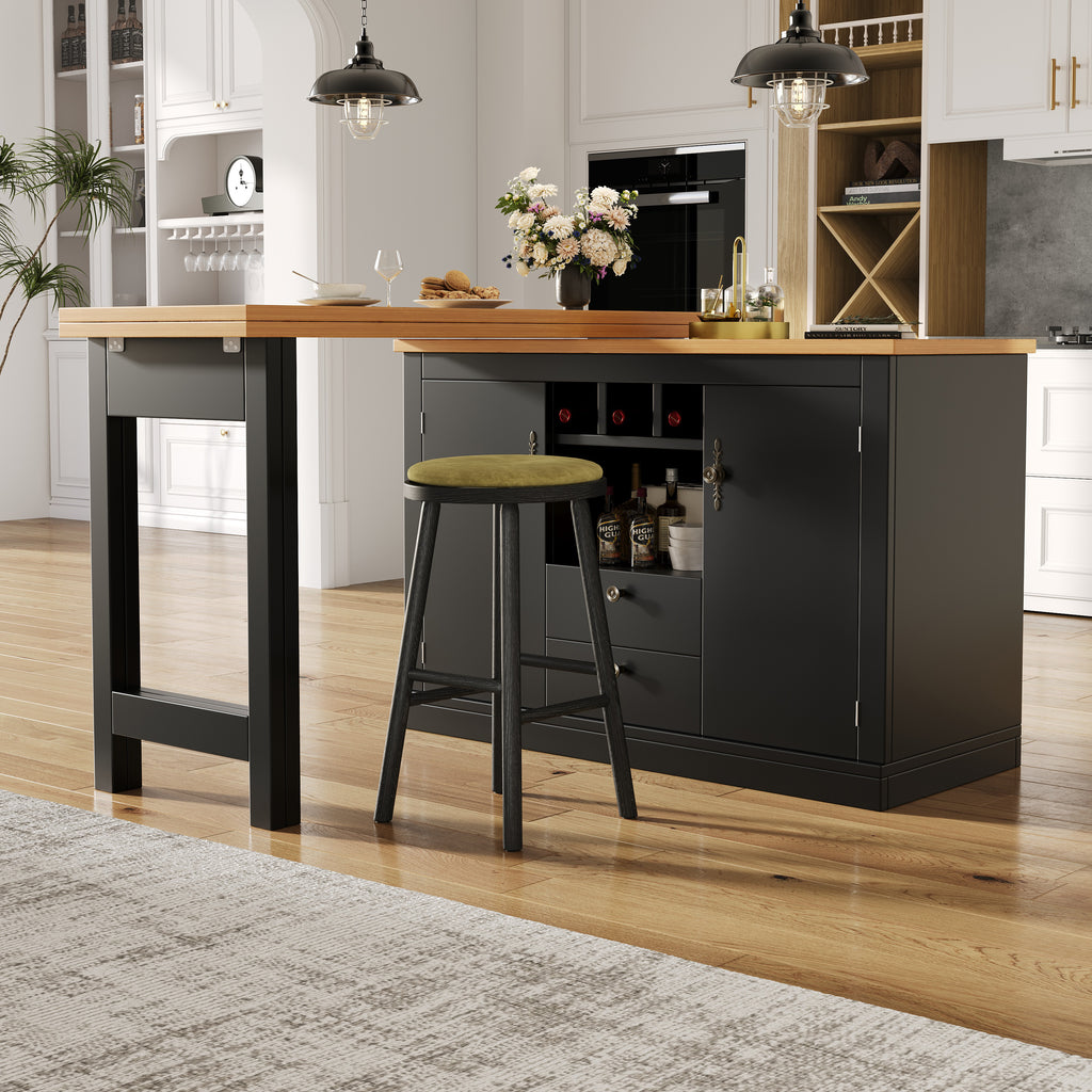 360° rotation, bar table (main body 120-180 x 40 x 76 cm), coffee bar furniture, rotatable dining bar with storage, kitchen island, double doors with wine rack, adjustable shelves, open storage space