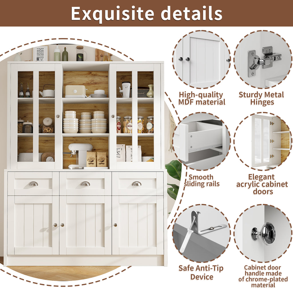 Tall Cabinets for Living Room (140×38.5×175cm), Display Cabinet, Kitchen Cabinet, Dining Room Cabinet with Drawers, Modern Minimalist Tall Cabinet, Freestanding Display Cabinet, White