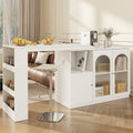 360° rotating bar table (main body 120 x 40 x 97 cm), modern and simple white rotating dining and bar cabinet, multifunctional storage cabinet with glass door