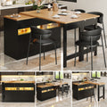Extendable bar table with LED lighting and 360° swivel function, adjustable length 120-180 cm, modern kitchen island table with storage space, for living room, dining room, home office