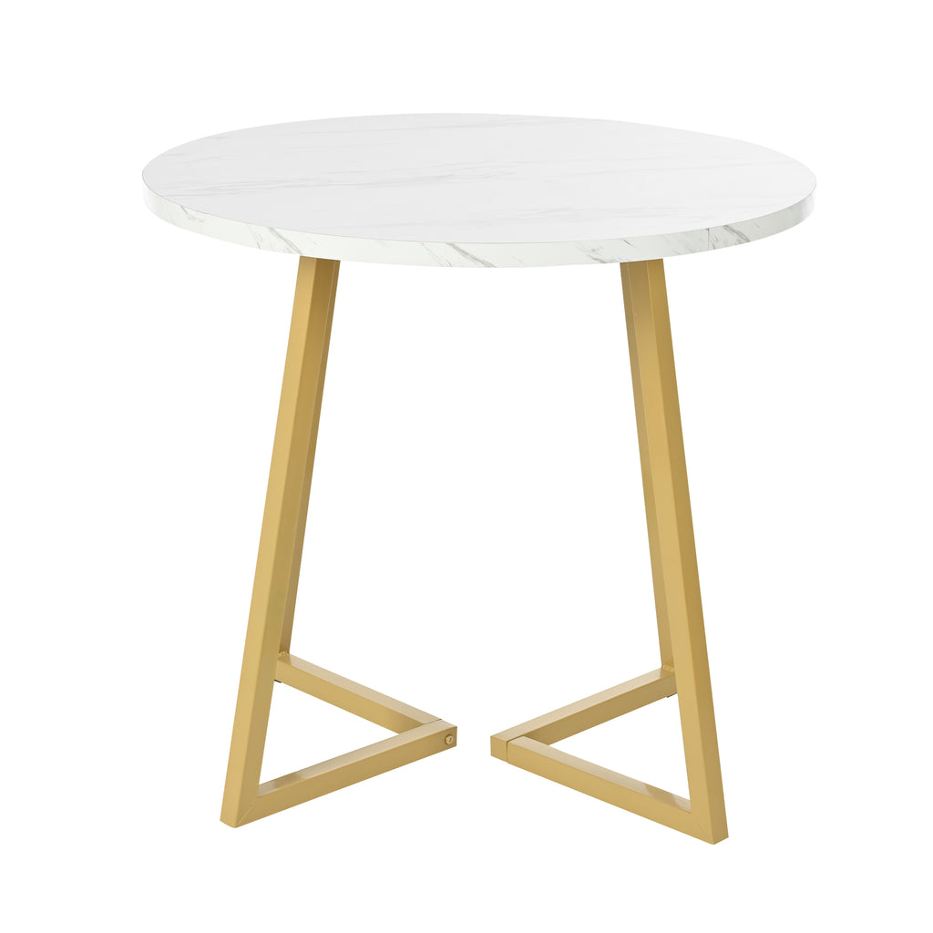 Modern metal frame marble pattern round coffee table (80*80*75cm) with gold stand, suitable for small dining table in living room and bedroom
