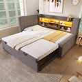 (=TT20572324G) Daybed Upholstered Bed 90 x 190 cm, 3FT Single Sofa Bed with Storage, USB &Type-C Charging Station, Pull out Trundle for Living Room and Bedroom, Linen, Grey (No Mattress)