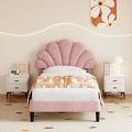 3ft Single Upholstered Velvet Bed Frame, with Adjustable Chic Petal Headboard, Velvet Platform Bed Frame with Solid Wood Slat, No Box Spring Needed, Easy Assembly, Pink