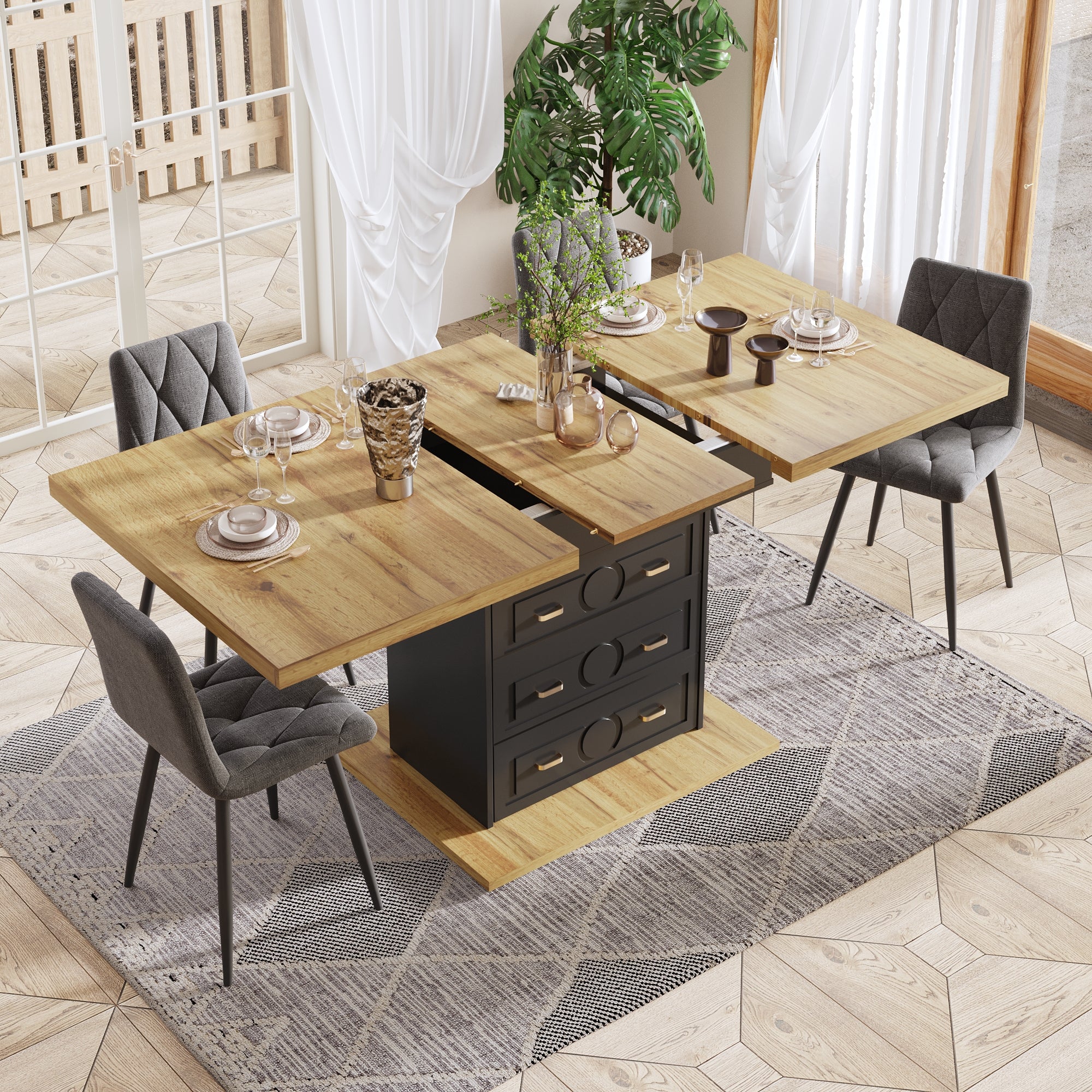 Extendable dining table - wooden table 110-140 x 80 x 75 cm - For kitchen, dining room, terrace - 6 person table with extendable top & wood grain
