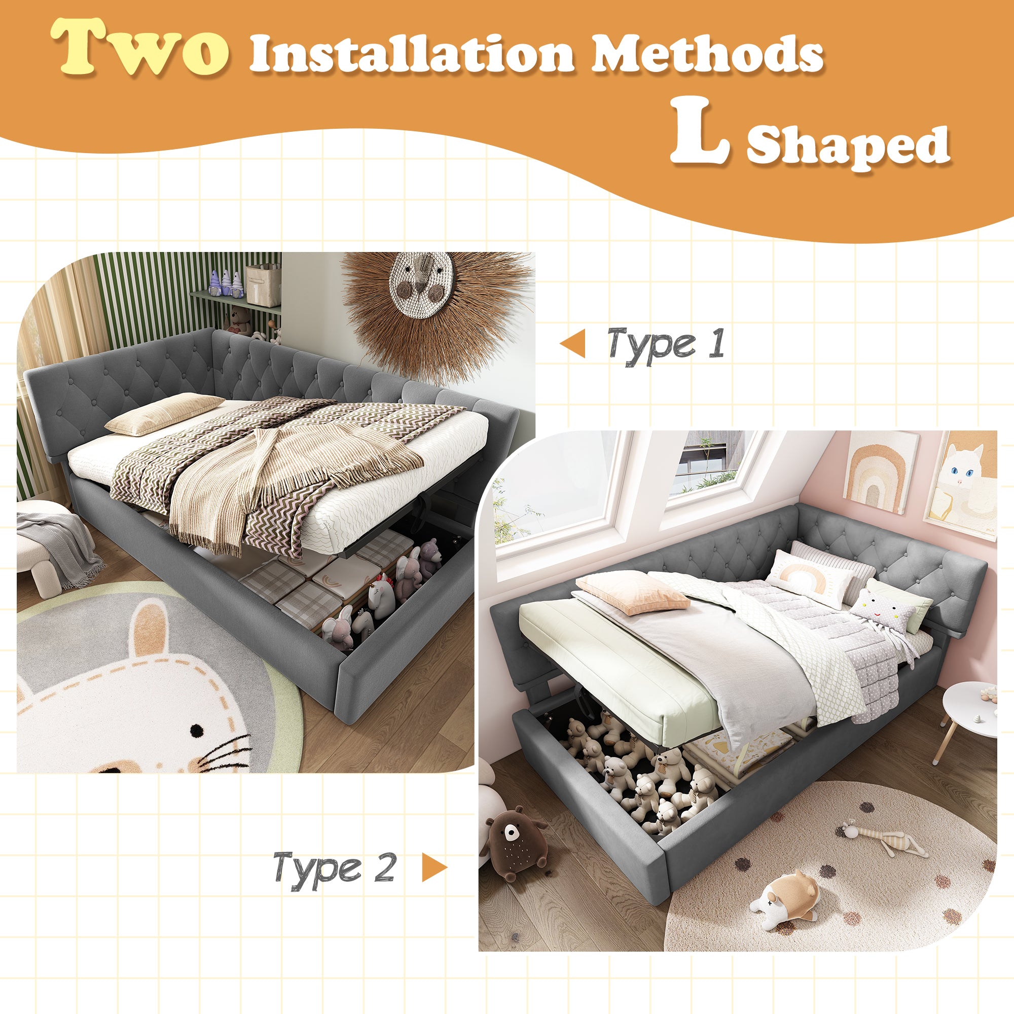 Daybed Upholstered Bed with Storage, 3FT Single Sofa Bed 90 x 190 cm, Ottoman Bed with Hydraulic Storage, Metal Slatted Bed Frame, Velvet, Grey (No Mattress)