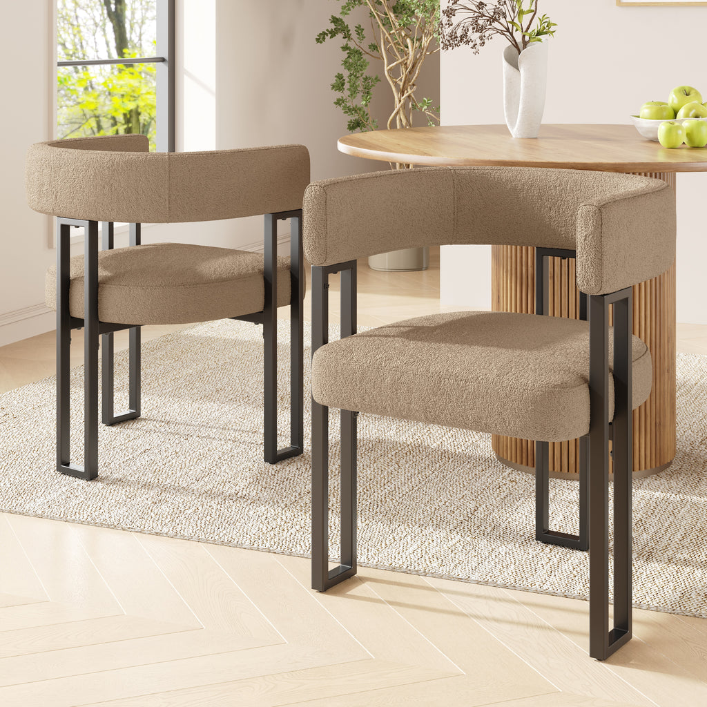 High-Quality Lamb Fleece Fabric (2 Pieces) Dining Chair Makeup Chair Dressing Chair Ergonomic Chair Lightweight Luxury Chair Curved Backrest, Beige/Brown