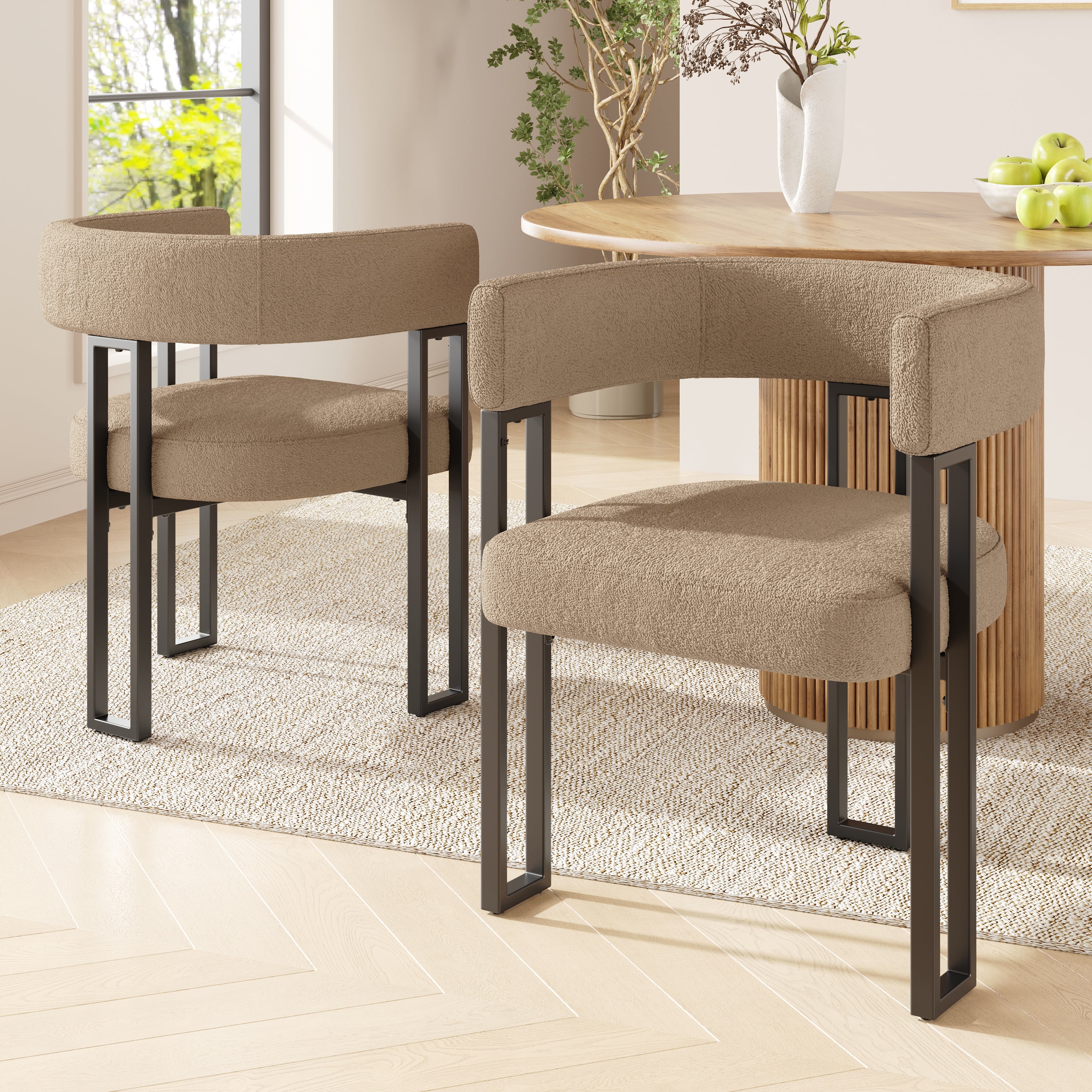 High-Quality Lamb Fleece Fabric (2 Pieces) Dining Chair Makeup Chair Dressing Chair Ergonomic Chair Lightweight Luxury Chair Curved Backrest, Beige/Brown
