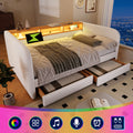 Upholstered Daybed with Headboard Storage, 90 x 190 cm Single Sofa Bed with LED and USB Type-C Reading Light, 3FT Daybed with 2 Drawers, Linen, Beige (Without Mattress)