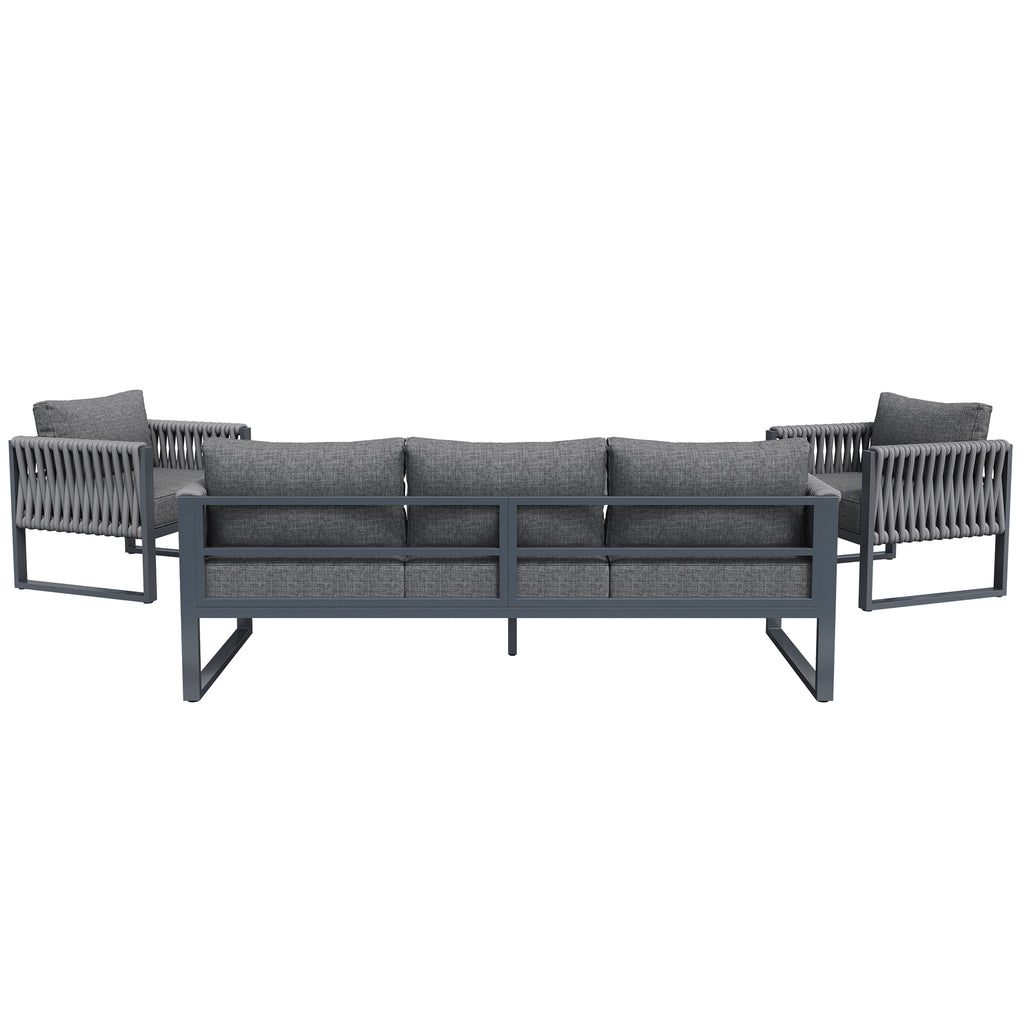Garden Furniture Set Outdoor Sofa 5-Seater, Garden Lounge Set with Adjustable Feet, Cushions and Stainless Metal Frame for Balcony Terrace, Gray