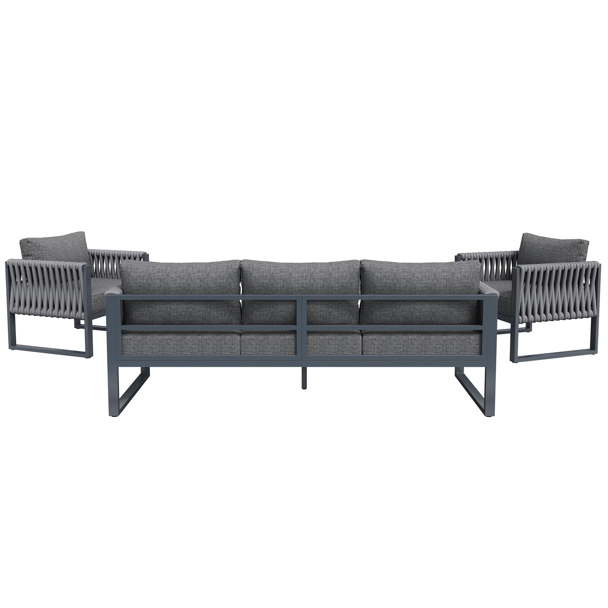 Garden Furniture Set Outdoor Sofa 5-Seater, Garden Lounge Set with Adjustable Feet, Cushions and Stainless Metal Frame for Balcony Terrace, Gray