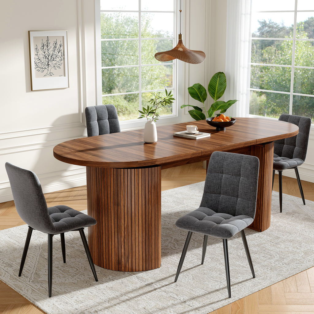 Extendable dining table with hidden storage compartment, thickened tabletop for high stability, flexibly adaptable for small spaces, kitchen, study and living room, dark brown