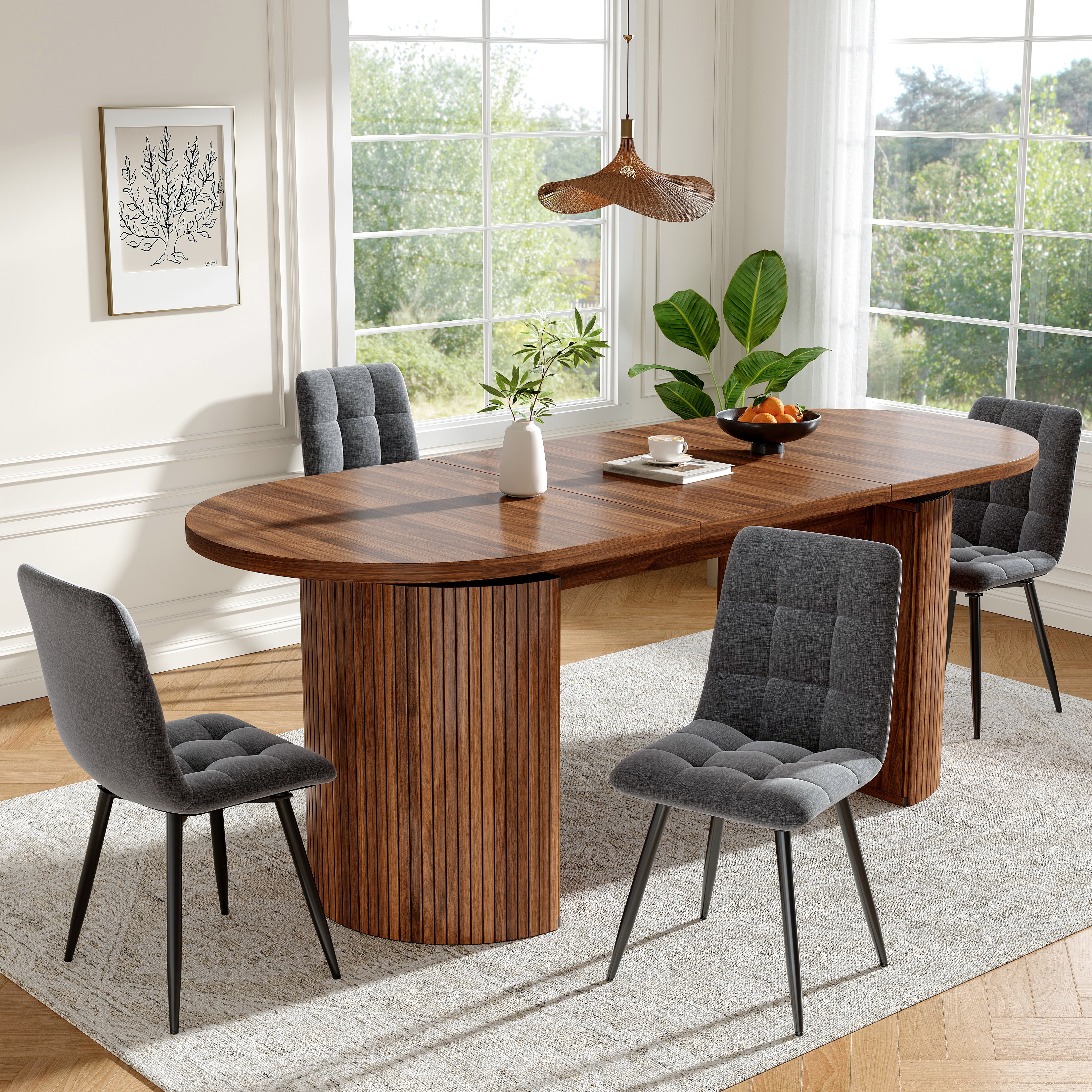 Extendable dining table with hidden storage compartment, thickened tabletop for high stability, flexibly adaptable for small spaces, kitchen, study and living room, dark brown
