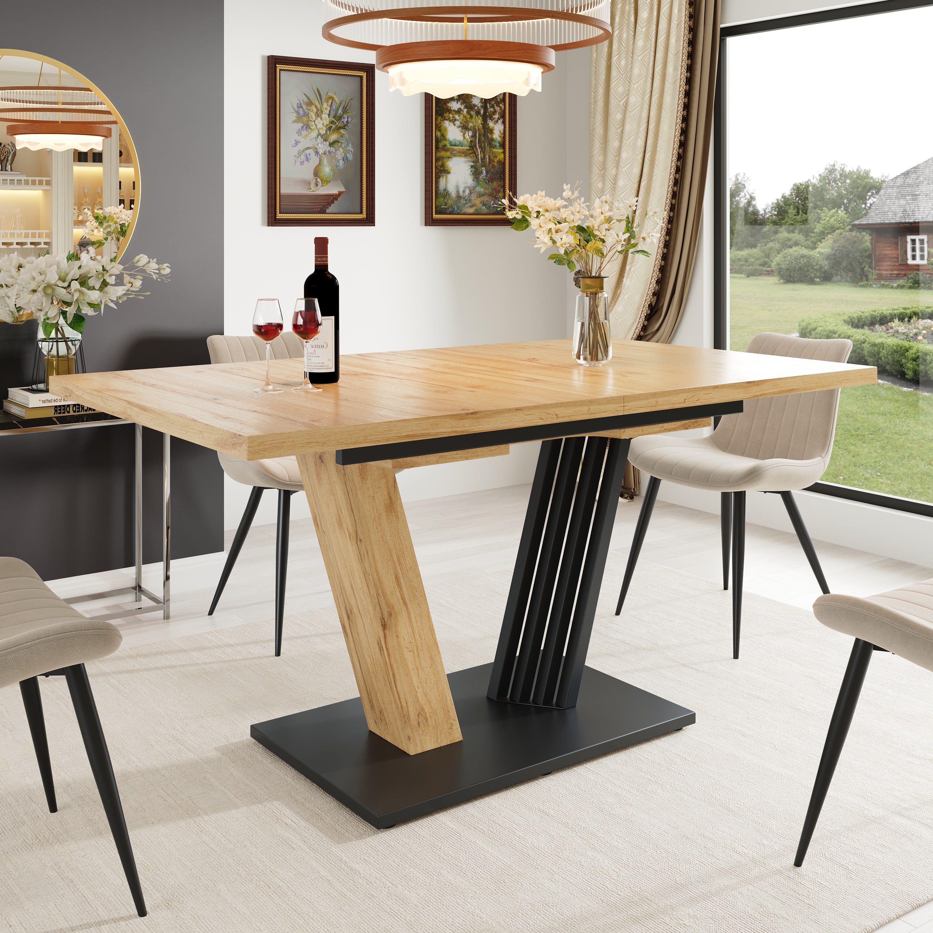 Extendable table 120-160 x 80 x 76 cm, Kitchen table, extendable to 160 cm, suitable for kitchen and living room, tabletop with wood grain finish