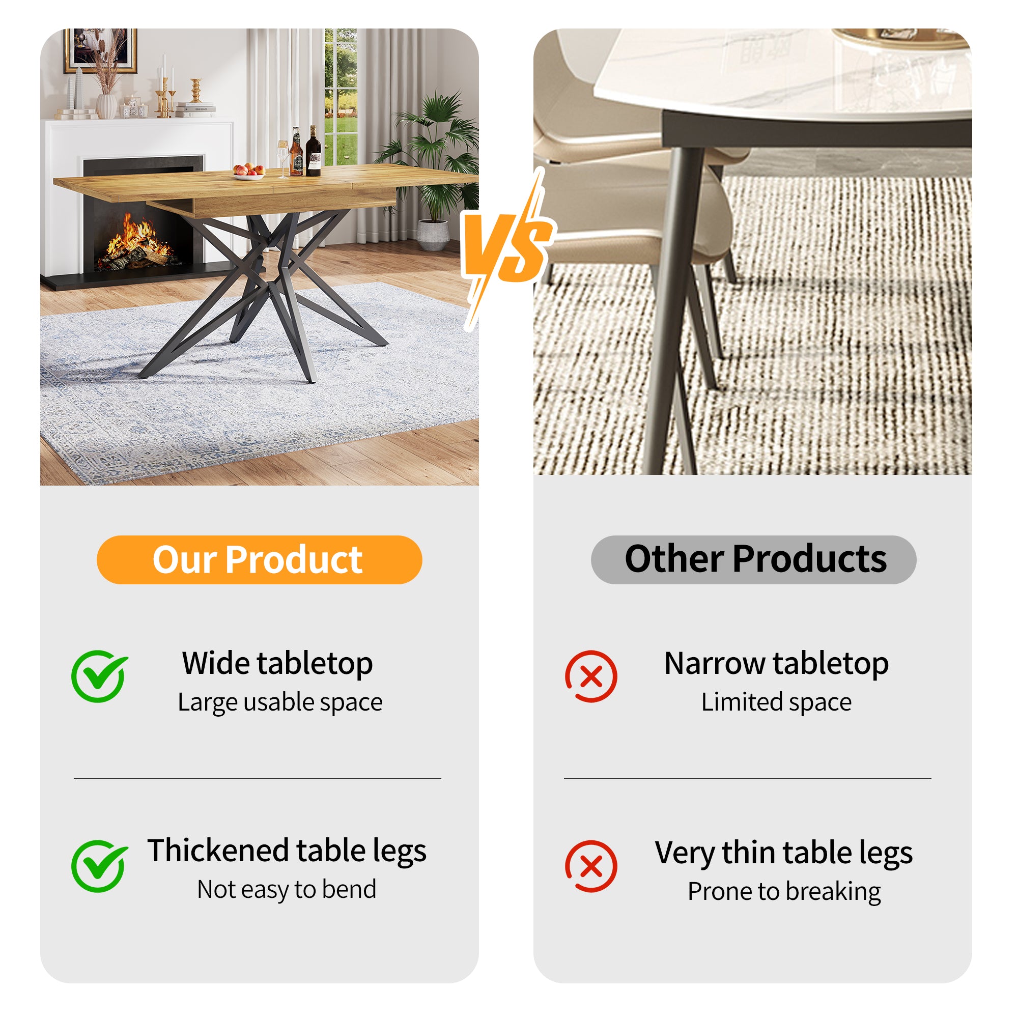 Extendable dining table 120-160 x 80 cm, extendable kitchen table, breakfast table, star-shaped table legs, black iron legs, Walnut-coloured tabletop