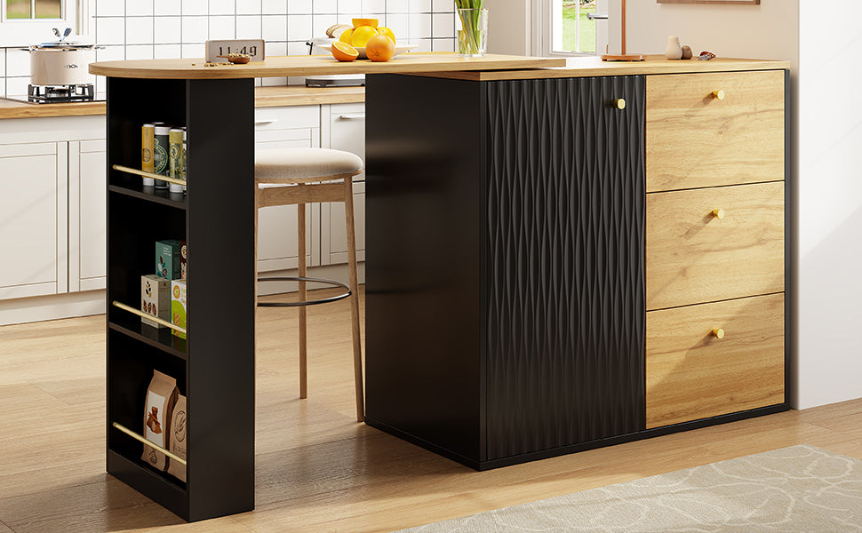 Extendable bar table with storage space (138–204 × 39 × 104 cm), 360° rotating dining bar, modern mobile bar table, high table kitchen island bistro table, sideboard with wood grain finish