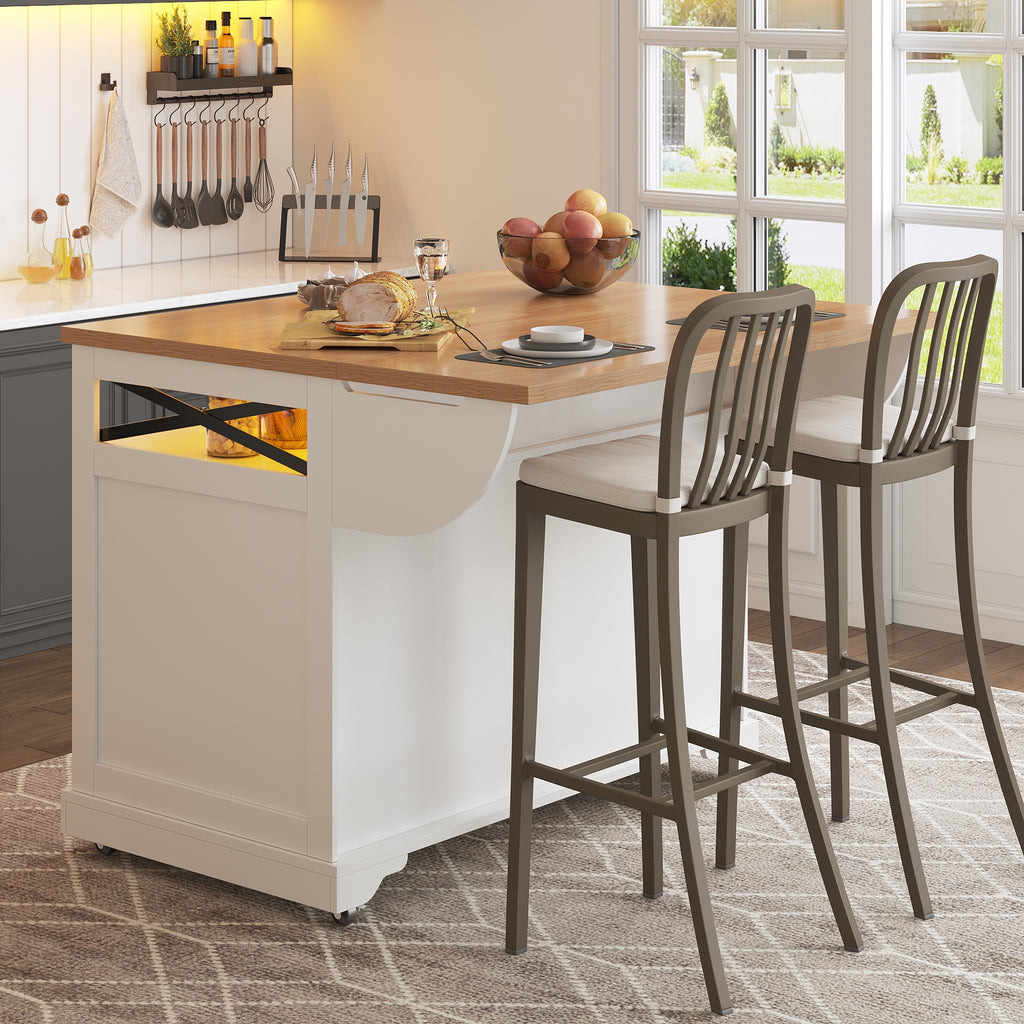 Serving Cart Kitchen Rollable with Drop-Leaf Table & App LED Lighting, Snack Shelves, Multifunctional as Kitchen Island Mobile Bar Side Table, Modern Kitchen Island, Kitchen Cabinet, Dining Table
