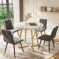 Modern metal frame marble pattern round coffee table (80*80*75cm) with gold stand, suitable for small dining table in living room and bedroom