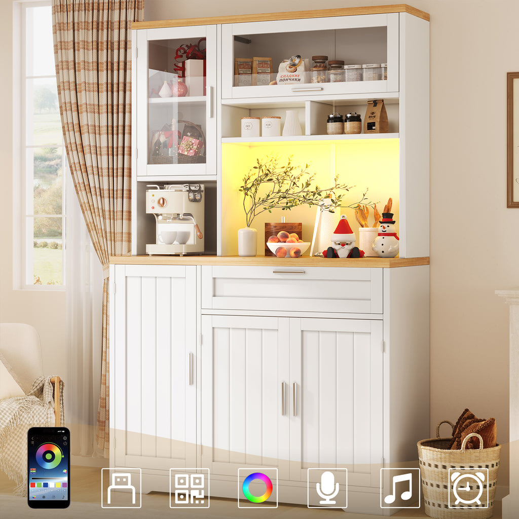 Tall Display Cabinet with LED Lighting - 104x40x180 cm Kitchen & Living Room Storage, White/Black