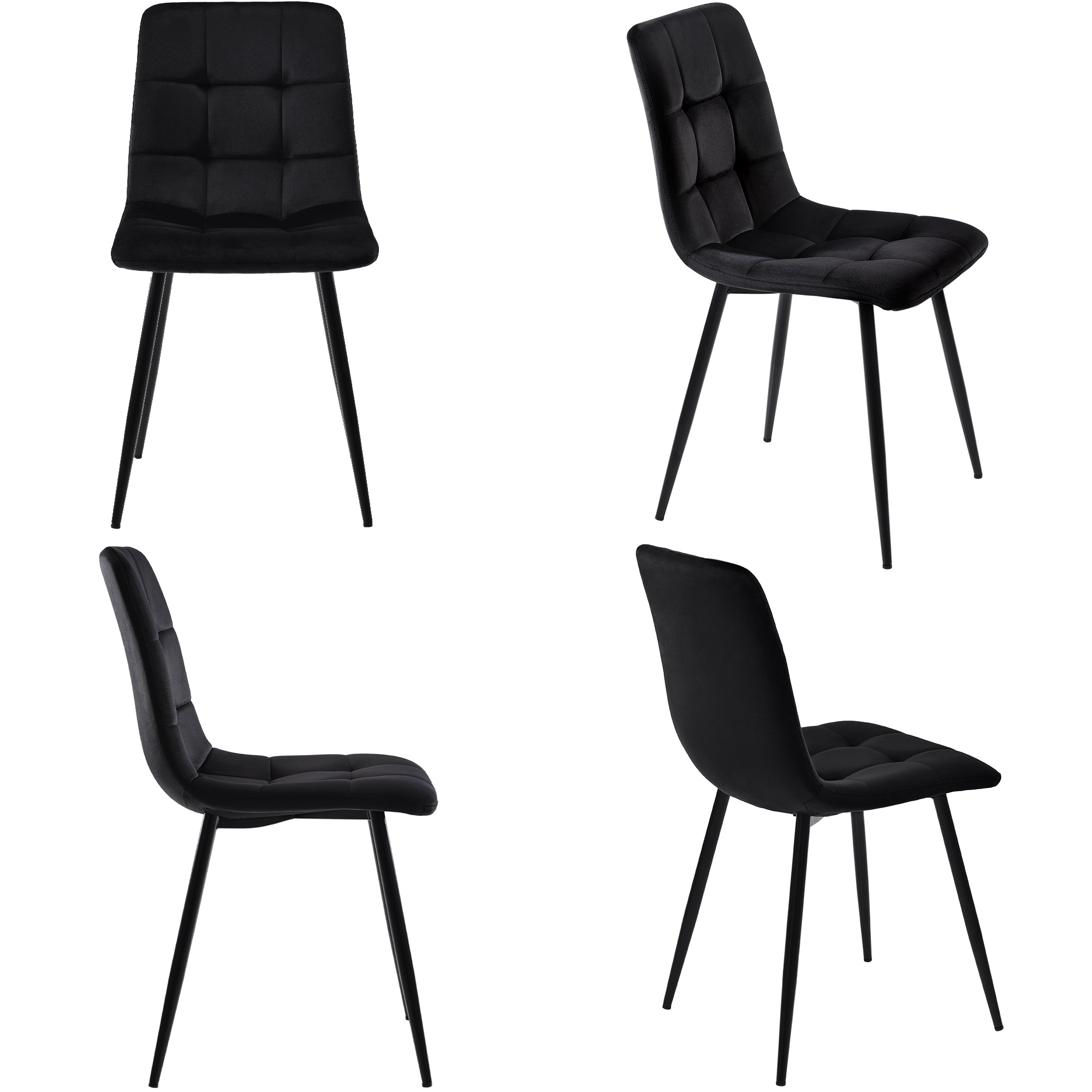 Dining set (5-piece), extendable dining table set for 4 people, 160×80×75cm dining table with 4 dining chairs, black velvet dining chairs, white marble dining table