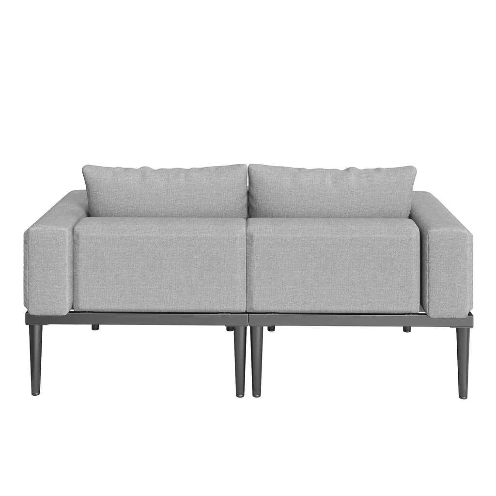 Modular Outdoor Double Chaise Lounge with Wooden Side Panels, Waterproof Cushions, Sturdy Iron Frame, for Patio & Poolside