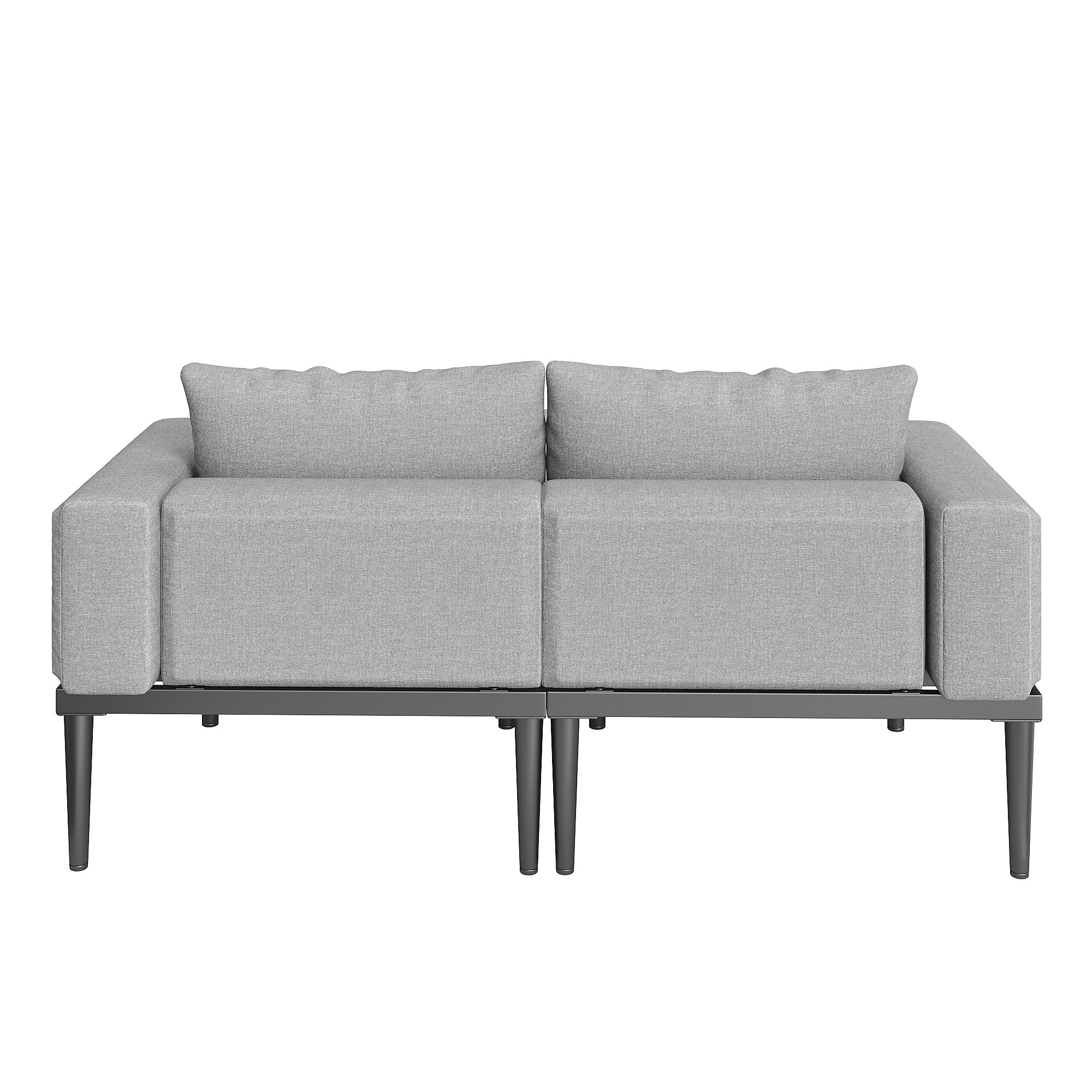 Modular Outdoor Double Chaise Lounge with Wooden Side Panels, Waterproof Cushions, Sturdy Iron Frame, for Patio & Poolside